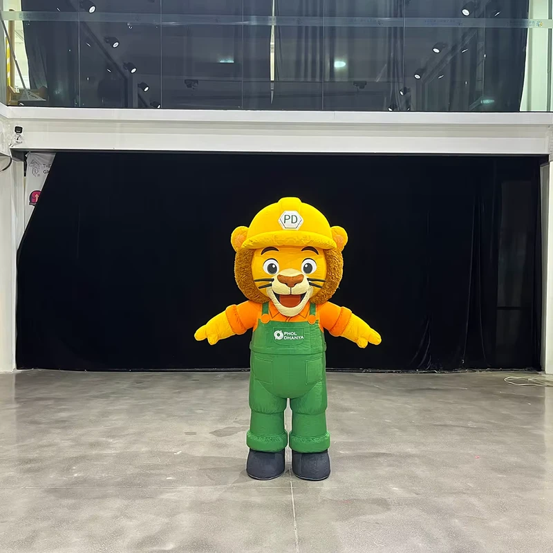 Mascotte gonfiabile pubblicitaria personalizzata da 2 m, costume gonfiabile da passeggio impermeabile, costume di leone cartone animato carino