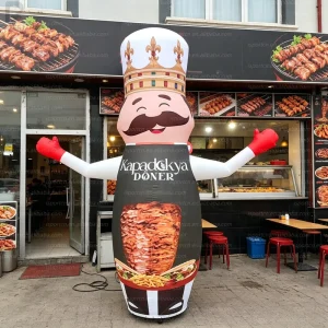 2m Custom Logo Giant Inflatable Waving Doner Kebab Chef Air Dancer with LED Lights BBQ Chef Tube Man for Restaurant Advertising