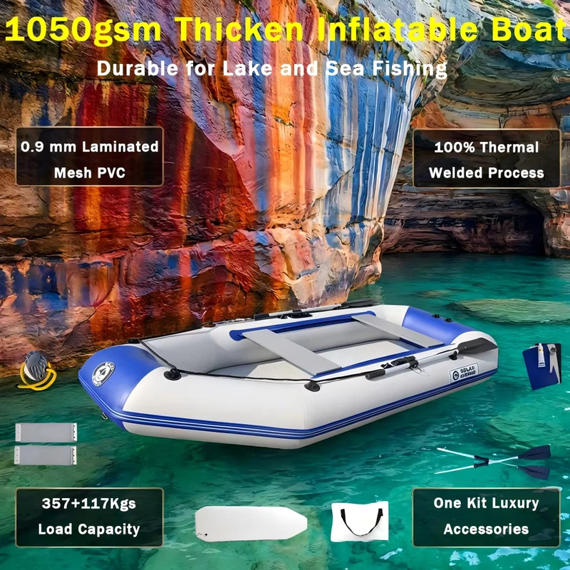 เรือคายัคเป่าลม 3 ที่นั่ง ขนาด 3 ม. 9.8 ฟุต 300 ซม. พร้อมขาเอาท์บอร์ด ตัวกันแดด พื้นที่อากาศ และเกราะ