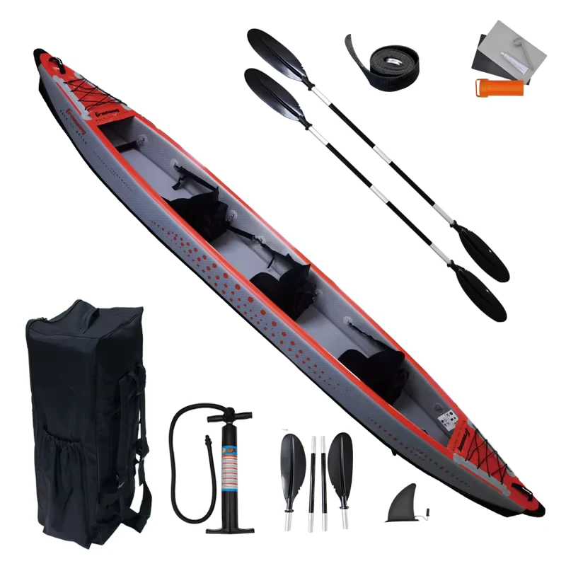 Thuyền kayak bơm hơi 3 người, áp suất cao, tất cả đều là vải dệt, dày 0.9mm, rộng 80cm