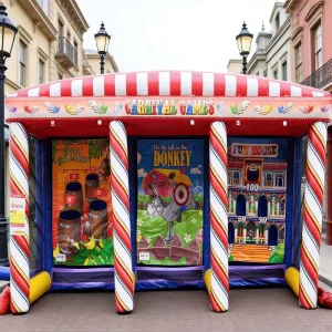 Jogo de Carnaval Inflável 3 em 1, Cabine Inflável, Equipamento de Parque de Diversões para Exterior