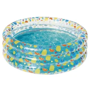 3-Rings Inflatable Pink PVC Baby Pool with Padded Bottom for Backyard Children’s Swimming