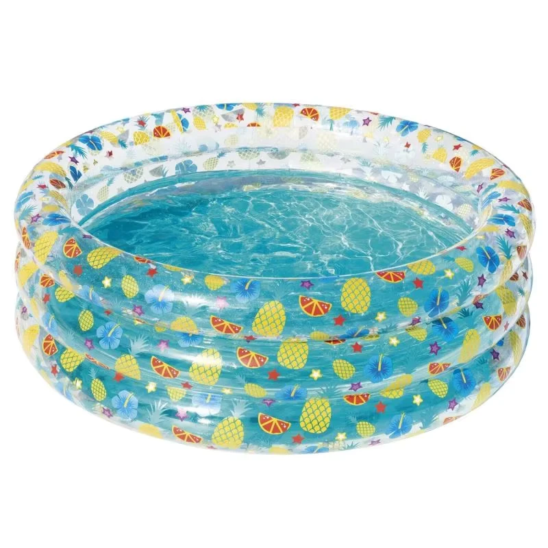 3-Rings Inflatable Pink PVC Baby Pool with Padded Bottom for Backyard Children’s Swimming