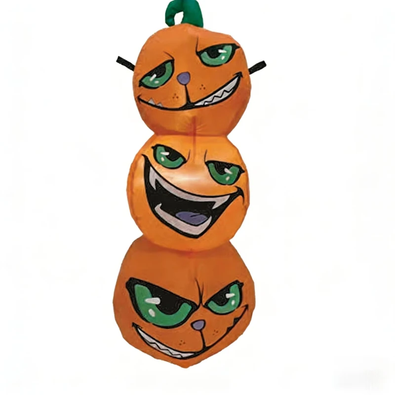 Ornamento de Jardim Inflável LED Abóbora Maléfica Empilhada 3 Camadas 6-8 pés com Bomba de Ar Elétrica para Decoração de Halloween