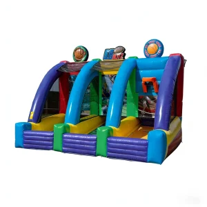 Jogo de Desportos Infláveis Comerciais 3 em 1 Basquetebol Futebol Beisebol Jogo Interativo de Carnaval Material PVC Ecológico