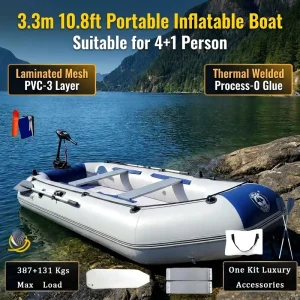 3.3 M 3 Layer PVC Inflatable Pontoon Dinghy 5 Persons Fishing Rubber Boats Portable Rafts for Sea Water Sports