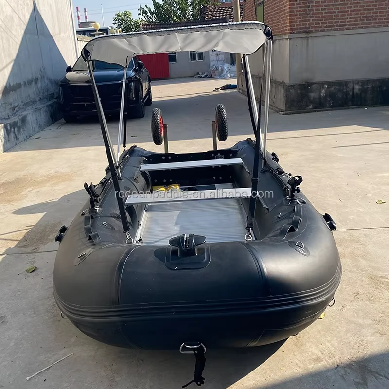 Barca gonfiabile da 3,8m per 6 persone, in PVC spessito, barca in gomma Hypalon con fondo pieghevole a V, per pesca e soccorso