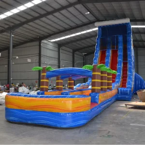 30ft Cầu trượt nước Marble Blue thương mại cho người lớn, cầu trượt nước công viên hơi nước cây cọ