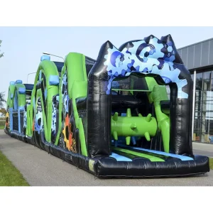 30m Long Kids and Adults Moonwalk Inflatable Race Obstacle Course with Big Rollers for Balance Games