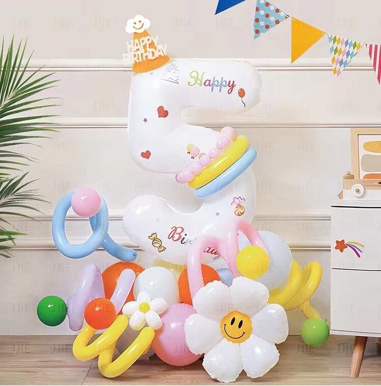 Ballons en forme de numéro 32" en blanc mat, décoration en foil haute opacité pour célébrations d'anniversaire d'enfants âgés de 1 à 9 ans