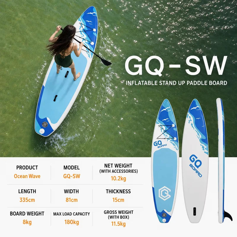 Planche à pagaie gonflable de 335CM pour adultes, planche SUP légère, capacité de 180KG, planche de randonnée stable