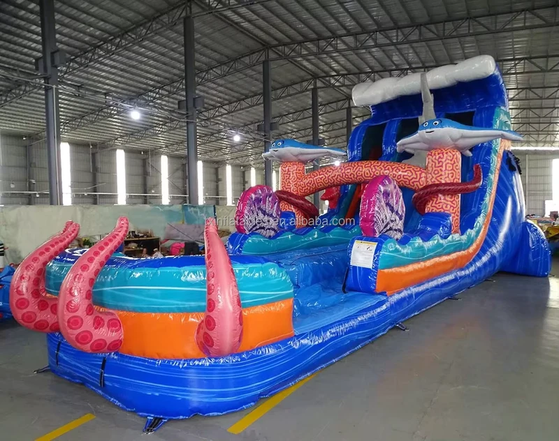 33FT 상업용 PVC 카스티요 인플레이터블 콤보 바운서 대리석 열대 워터슬라이드 풀 바운스 하우스 성인 인플레이터블