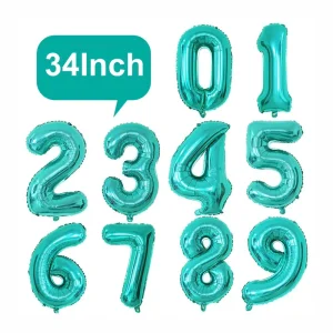 บอลลูนฟอยล์ตัวเลขและตัวอักษรขนาดใหญ่ 34 นิ้ว สีฟ้า สำหรับงานปาร์ตี้และเทศกาล