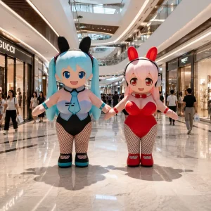 คอสตูมเป่าลมการ์ตูนกระต่ายสาวเดินได้ ขนาด 360 สำหรับกิจกรรมกลางแจ้ง