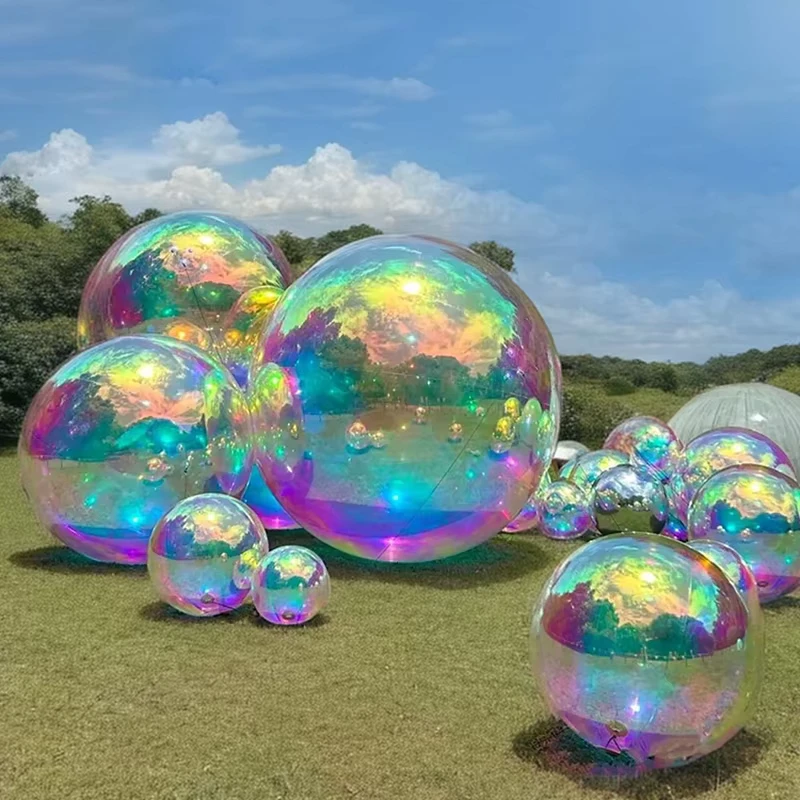 Esfera Espelhada Inflável em PVC 360 Holográfica, Grande Bola Brilhante para Decoração de Eventos