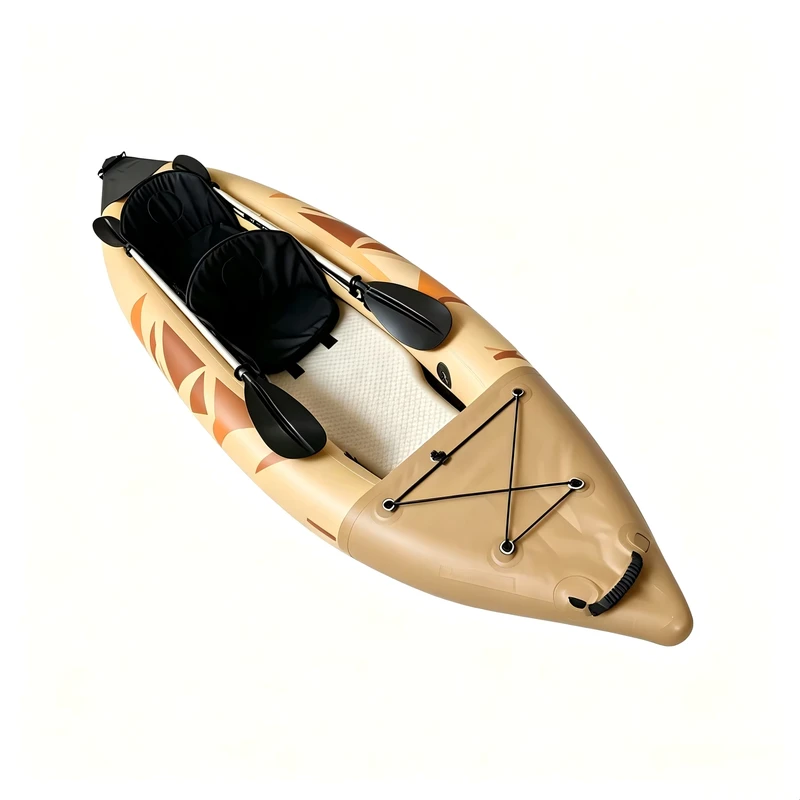 Kayak Inflatable Ganda 385cm untuk 2 Orang, Canoe PVC Lipat, Perahu Air Portabel untuk Memancing di Luar Ruangan