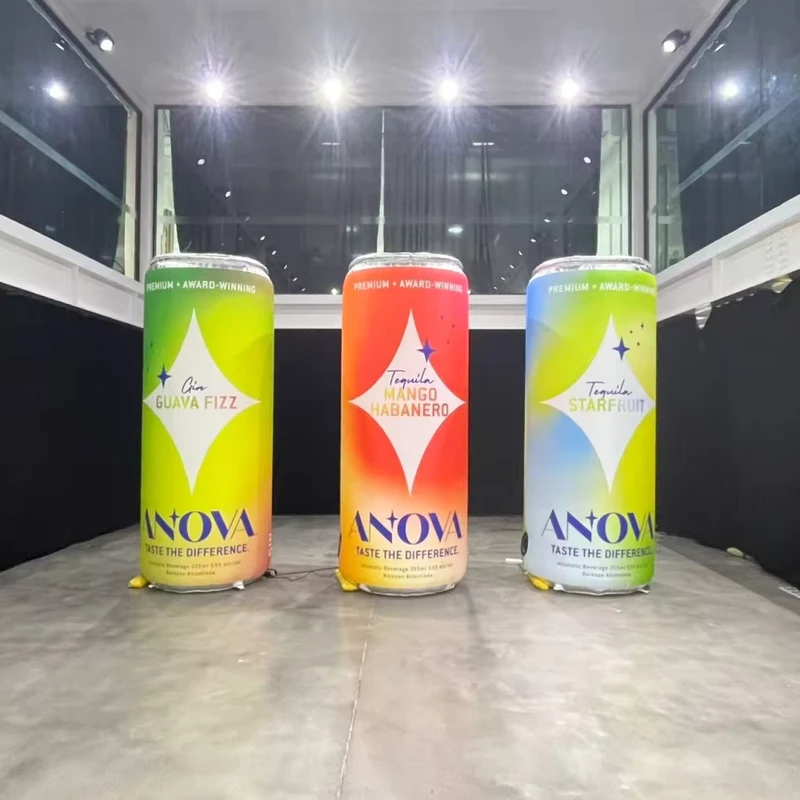 กระป๋องเครื่องดื่มเป่าลมขนาด 3 เมตร พร้อมไฟ LED ผ้าฝ้ายออกซฟอร์ด การพิมพ์ HD อุปกรณ์โฆษณา