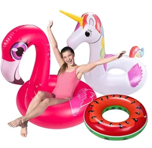Juego de flotadores de piscina para adultos 3PCS Unicornio + Flamenco + Sandía, juguetes inflables de anillo de natación para adultos y niños