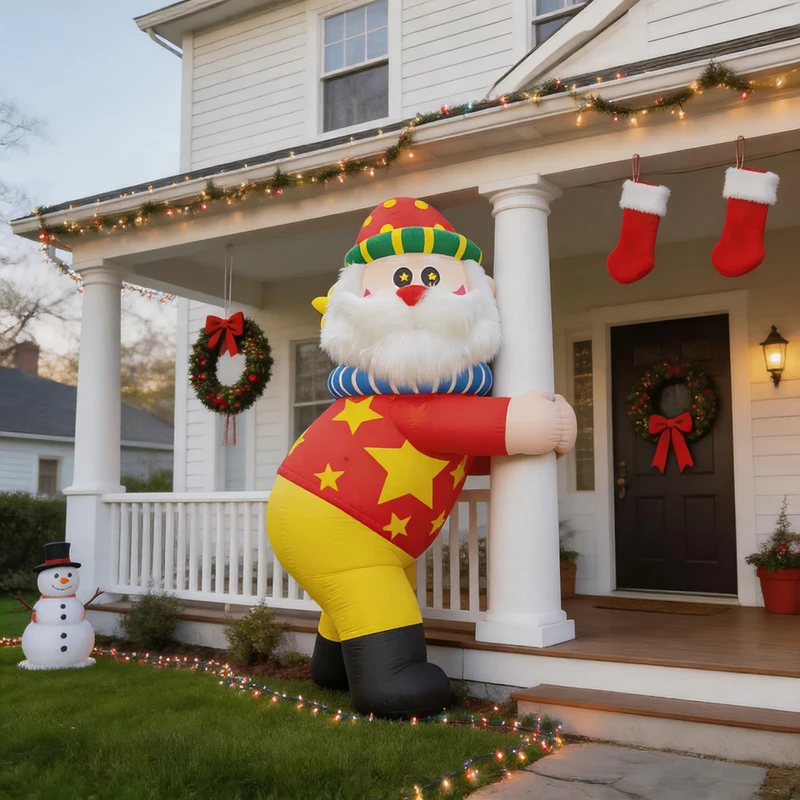 Kain Oxford Anti Robek 3m Raksasa Santa Claus Menggembung Dekorasi Natal Komersial Tahan Air