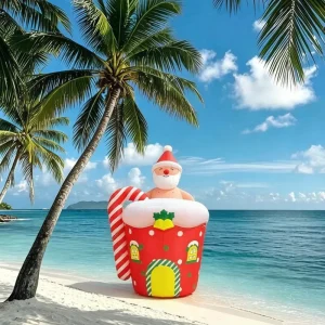 3m Oxford Christmas Inflatable Santa Claus with Candy Cane Waterproof Inflatable Christmas Santa for Christmas Decorations