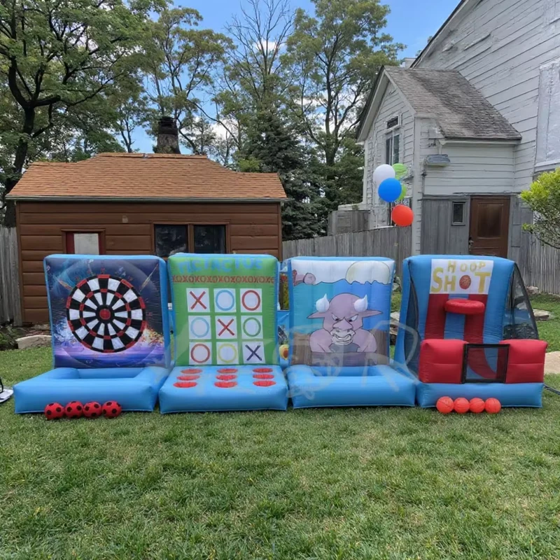 Juego Interactivo Inflable 4 en 1 para Niños y Adultos Juegos de Carnaval Inflables para Eventos al Aire Libre y Actividades Divertidas