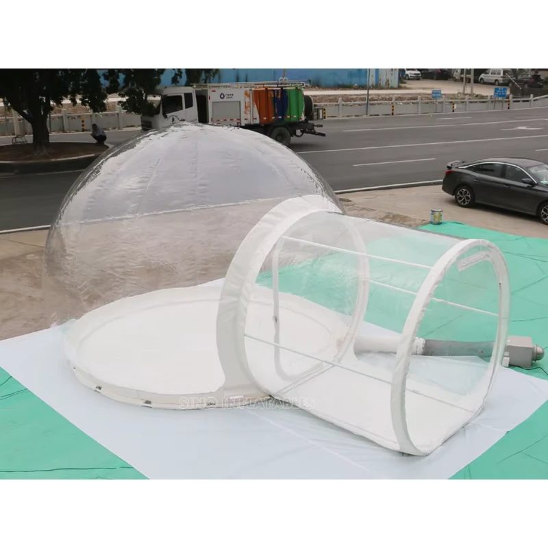 4 Meters Dia Transparent Inflatable Bubble House with Steel Framed Tunnel for Glamping