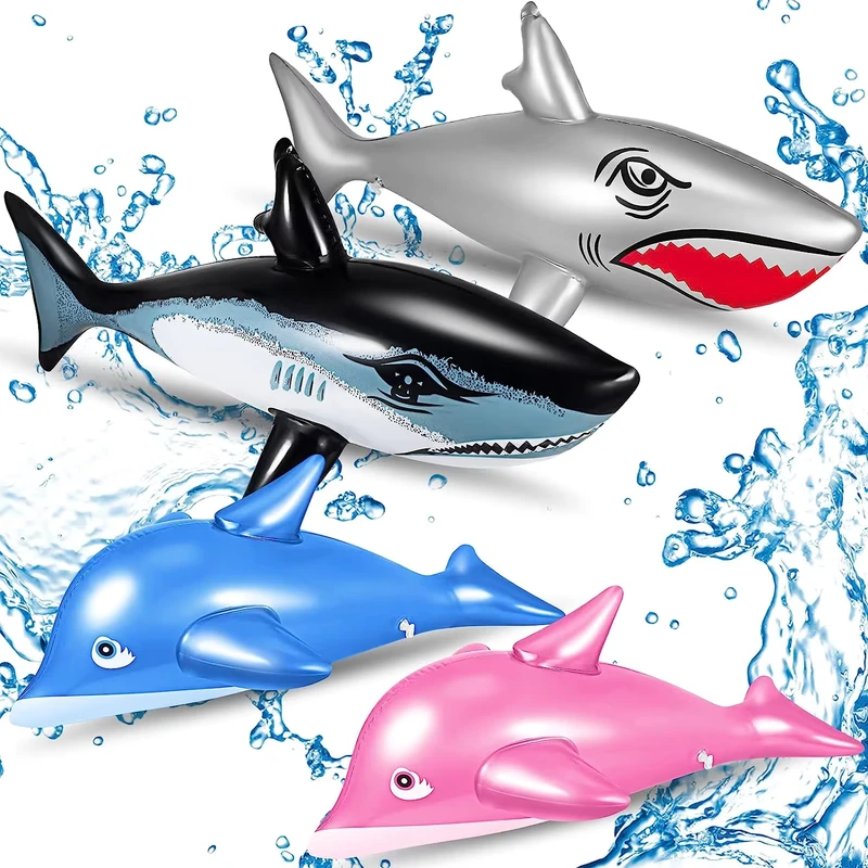 Paquete de 4 Juguetes de Agua para Fiesta de Verano, Juguete Inflable de Tiburón, Flotador para Niños y Adultos