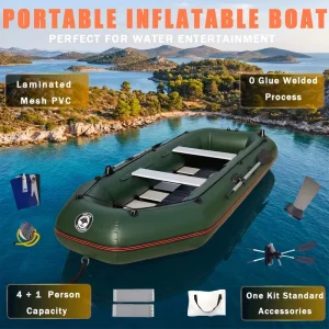 4 Person Inflatable Fishing Boat Set 9.8ft Rowing Kayak Canoe 787lb Weight Capacity Includes Deluxe Aluminum Oars