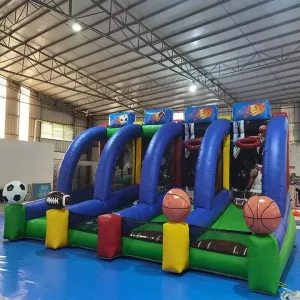 4 in 1 Blue Large Inflatable PVC Portable Basketball Game Interactive Throwing Shooting Inflatable Carnival Game for Outdoor Use