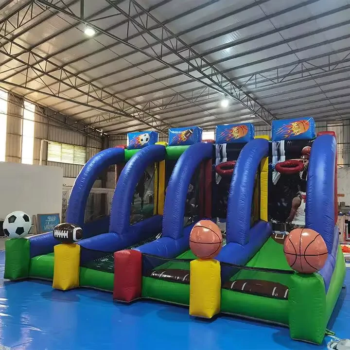 Gioco interattivo di basket gonfiabile portatile blu grande 4 in 1 per uso all'aperto