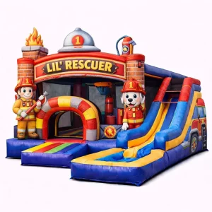 4 in 1 Firefighter Inflatable Castle Combo with Bounce and Slide PVC Material CE Certified