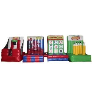 Juegos Inflables de Carnaval 4 en 1, Juego de Lanzamiento de Aros Inflable, Juegos de Baloncesto Inflables para Alquilar en Eventos y Fiestas