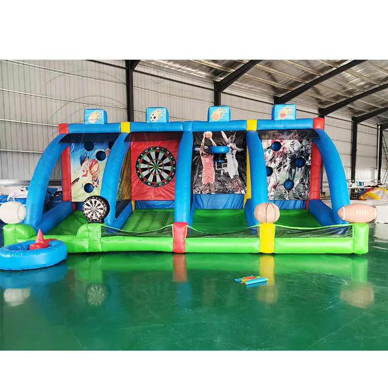 Combo de Jogo Multi Desportivo Inflável 4 em 1, Quiosque de Jogo Inflável Comercial para Aluguer de Festas