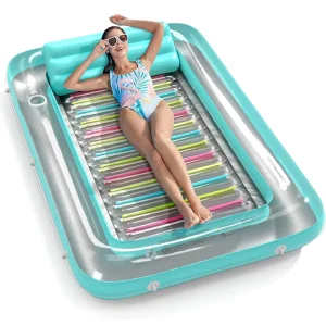 4 in 1 Inflatable Tanning Pool Lounger Float Sun Tan Tub Sunbathing Raft Water Filled Tanning Bed Mat Pad Pool Pool Noodles