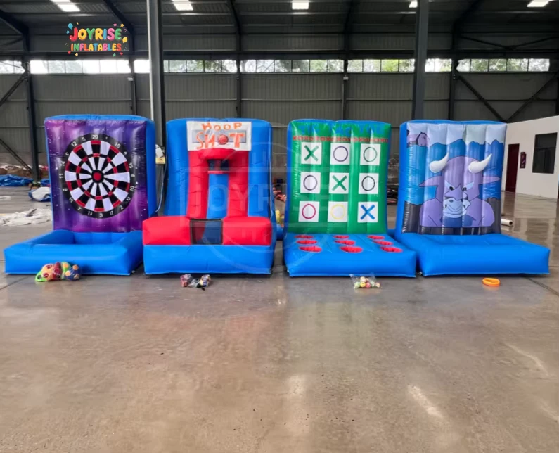 Gioco da Carnevale Portatile 4 in 1 in PVC Gonfiabile con Pallacanestro per Eventi all'Aperto e al Chiuso