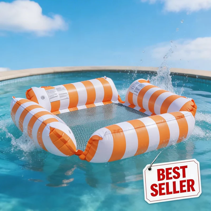 Zattera Gonfiabile in PVC a 4 tubi, Amaca d'Acqua Pieghevole, Lounger da Esterno con Stoccaggio
