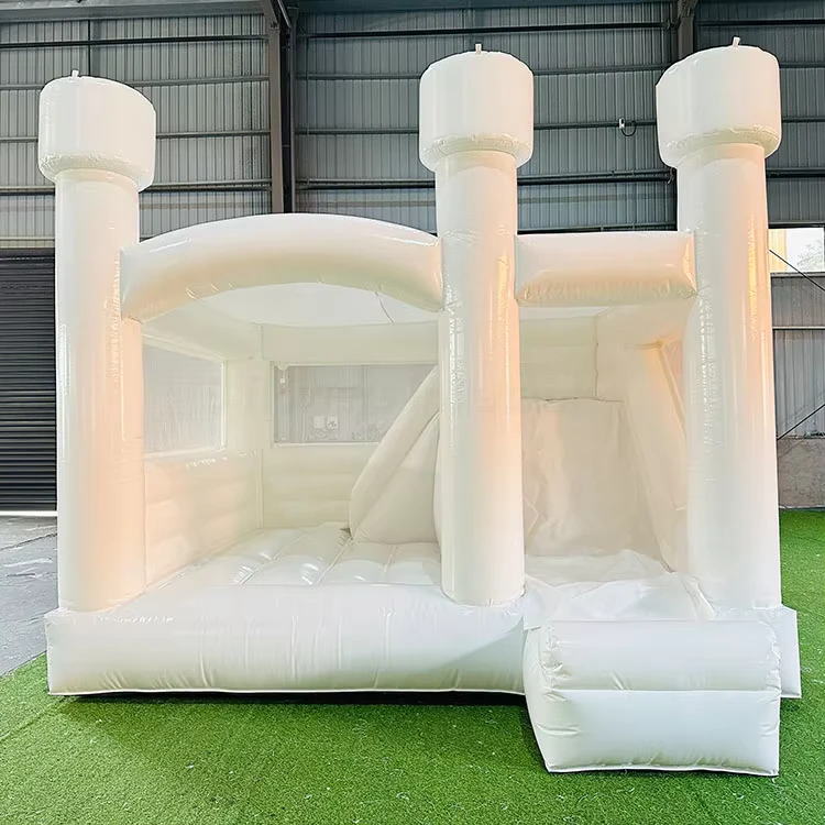 Casa de rebote inflable blanca de 4.3x4.3m, combo de alta calidad, trampolín inflable, tobogán inflable, castillo inflable para niños