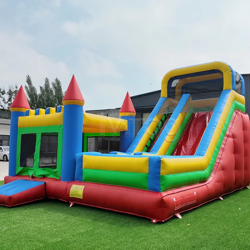 Kastil Bouncy Inflatable Tinggi 4.5m Kombinasi Seluncuran PVC Tahan Berat Tema Kastil Klasik untuk Pesta Anak di Halaman Belakang