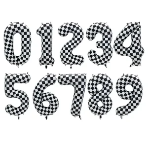 40 Inch Black White Checkered Grid Number Foil Balloons for Christmas New Year Racing Party Eco Friendly Decorations