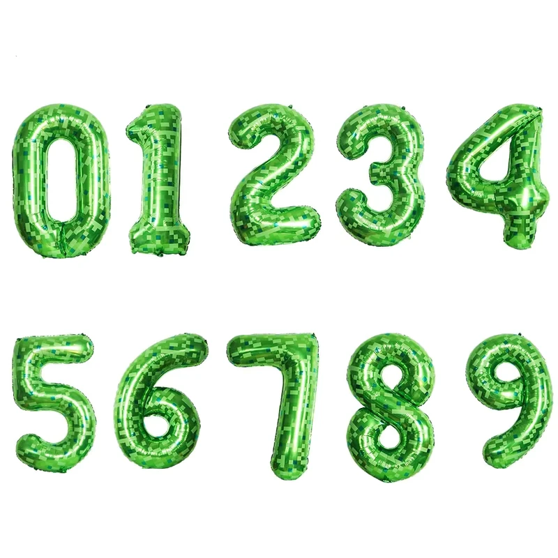 Pallone in Alluminio a Forma di Numero Verde Mosaic di 40 Pollici per Feste di Compleanno a Tema Gioco, Forniture per Palloni Digitali 0-9