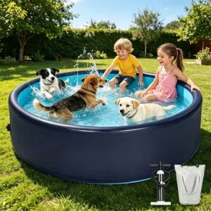 47.5″ Foldable Inflatable Dog Pool Durable PVC Pet Swimming Pool with Non Slip Floor Quick Drain Bath