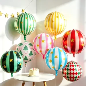 4D Sphere Foil Balloons Christmas Tree Snowflake Leopard Print Bow Pattern Decorative Party Balloons