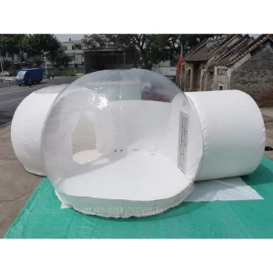 5 Meters Dia Resort Glamping Clear 2 Rooms Inflatable Bubble Tent Hotel with Silent Blower N Aluminium Doors