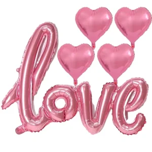 5 Pcs Pink Silver Rose Heart Foil Balloons 18Inch Love for Valentine’s Day Bridal Gift Giving Wedding Party Decoration Helium