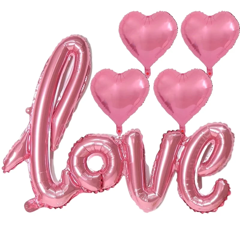 5 Pcs Balões de Folha Rosa Prata em Forma de Coração 18 Polegadas Amor para o Dia dos Namorados Presente de Noiva Decoração de Festa de Casamento com Hélio