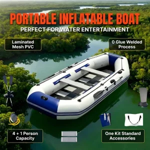 5 Person PVC Inflatable Fishing Boats 10ft Folding Rowing Kayak Dinghy Slat Floor Kayak With Rod Holder and Air Pump