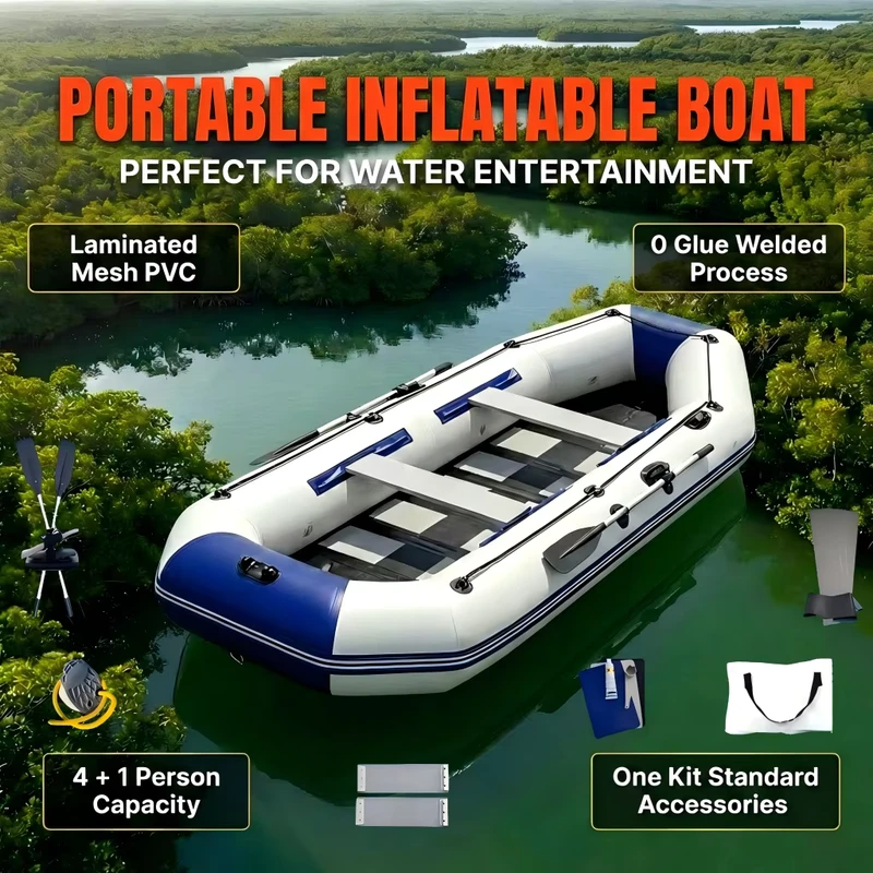 Barche da Pesca Gonfiabili in PVC per 5 Persone, Kayak Pieghevole da 10ft con Supporto per Canna e Pompa d'Aria