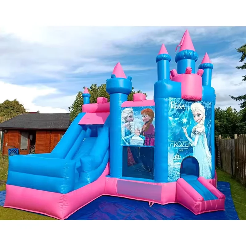 Kastil Bouncy Inflatable Komersial 5 dalam 1 Dengan Seluncur Kastil Melompat Pink untuk Anak-anak