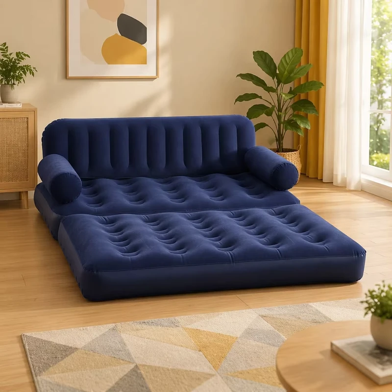 5 in 1 Modernes, verstellbares, multifunktionales PVC Blau Doppel-Flock-Luftsofa-Bett, aufblasbar, faltbar, für 2 Personen, Schlafzimmer, Outdoor