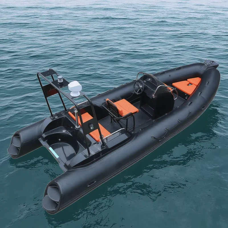 5.8m deep-V fiberglass rib boat with 19-foot draft, suitable for river rafting and ocean fishing.